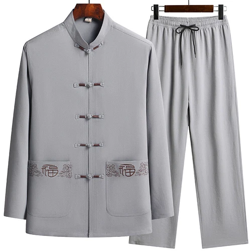 Mens Chinese Tang Suit Jacket Coat Kung Fu Traditional Tai Chi Uniform 6 Colors - Picture 1 of 29