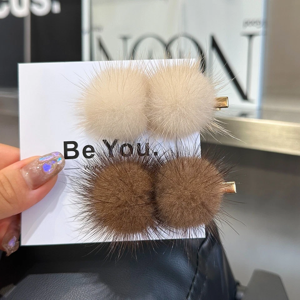 Horquilla de piel de visón real para niños adultos horquilla pinza para el cabello garra para el cabello bola de pelo pasador Foto 2 de 4