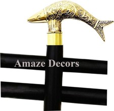Fish Handle Solid Brass Stylish Hard Wood Folding Walking Stick