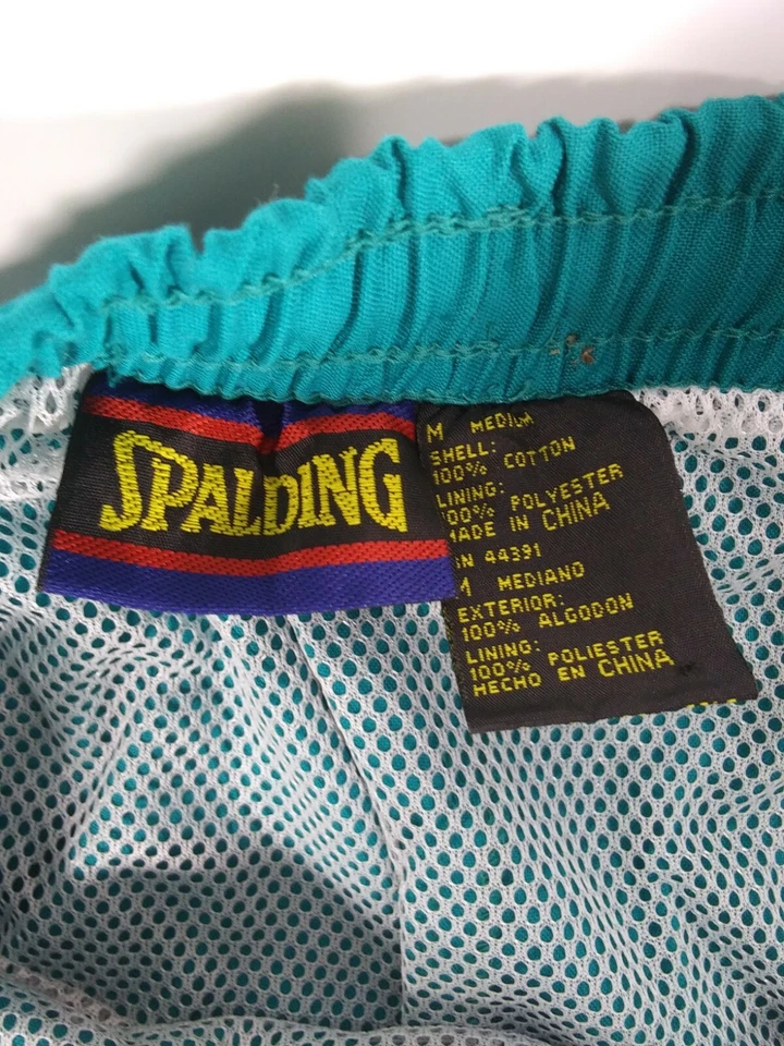 Pantalones Cortos Atléticos Spalding Vintage Verde Agua Años 90 36"-38" Cintura Malla Forrados Foto 3 de 4