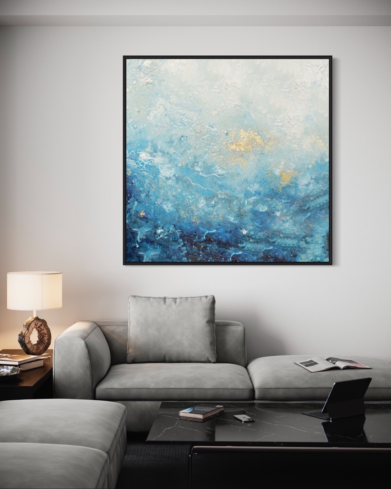 Abstract Modern Blue canvas framed hand painted Locate In Australia 100x100cm eBay