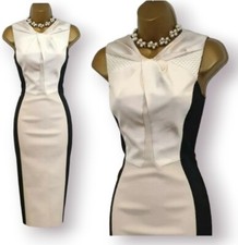 Karen Millen Knot Neck Beige Black Illusion Wiggle Pencil Occasion Dress UK 8
