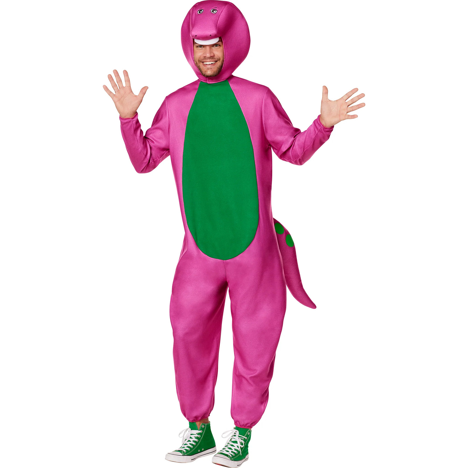 Barney Purple Dinosaur ADULT Costume NEW Jumpsuit Hood