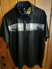 NWT All in Motion Polo Shirt Mens XXL Black With Gray Chest Stripe-Quick Dry 
