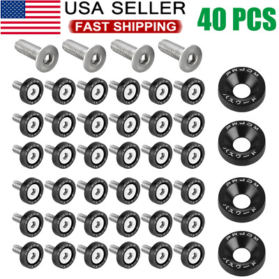 #ad #ad 40pcs Black Billet Aluminum Fender Bumper Washer Bolt Engine Bay Dress Up Kit $14.79