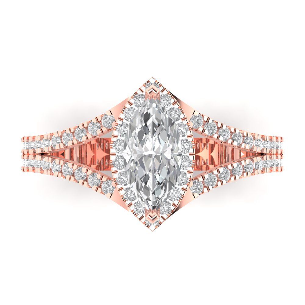 Marquise Cut VVS1 Zirconia Diamond Halo Promise Ring, 14K