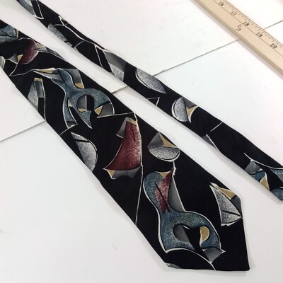Vintage Chez Roffe New York Silk Black Blue Red Gray Abstract Men's ...