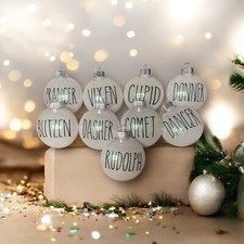 Set Of 9 Rae Dunn Inspired - Santa  s Reindeer Christmas Ornaments