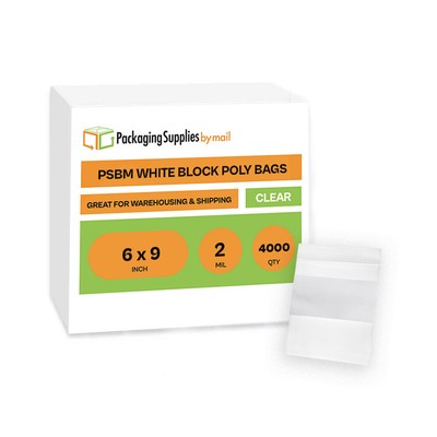 4000 Pcs 6''x 9'' 2 Mil Reclosable Bag Writeable White Block Water-Resistant