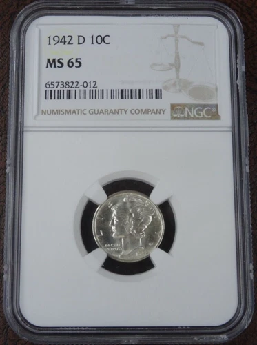 1942-D Mercury Dime NGC MS 65 US Mint 10C Silver Coin BU Unc