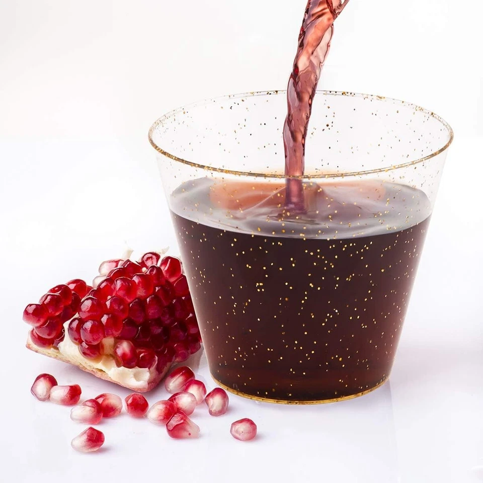 100 Pack 9 oz Glitter Plastic Cups, Disposable Gold Cups Party Wedding etc - Image 3 of 4