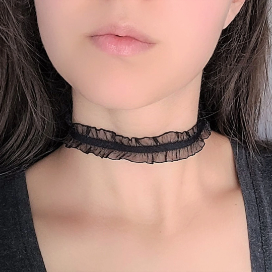 Black Ruffle Choker Frilly Gothic Lolita Jewelry Cute Goth Necklace