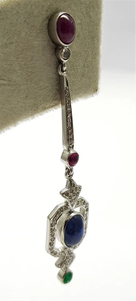 Smaragd Rubin Blauer Saphir Edelstein 925 Sterlingsilber Pave Diamant Ohrringe - Bild 4 von 4