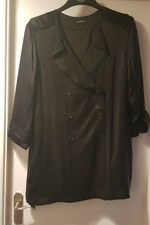 Caroll Paris Black 100% Silk Double Breasted Blazer Jacket Size 44 / 14