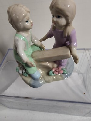 Vintage Boy And Girl on Seesaw Teeter Totter Figurine Porcelian
