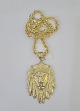 10k Solid Rope Chain Lion Pendant Necklace 7mm 20"-30" SET Charm Real