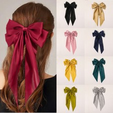 Vintage Satin Bowknot Ribbon Hairpin Women Girls Long Bows Barrettes Spring Clip