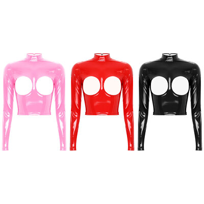 Ausing Crop Top van leer, mouwloos, voor dames, kunstleer, bovenstuk, latex, slimfit, voor rave outfit, party, club, nachtkleding, wetlook, XS-2XL, zwart, XXL