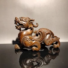 chinese wooden dragon statue wood carving antique desk decor boxwood sculpture