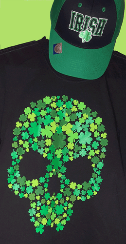 Shamrock Irish T-shirt XL w/ Ireland green clover skull - FREE matching hat - Picture 5 of 5