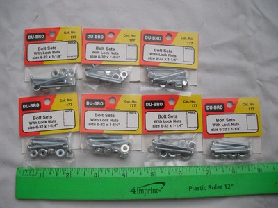 Lot of 7 Du-Bro 177, 6-32 x 1-1/4'' Bolt Sets with Lock Nuts, RC R/C Airplane