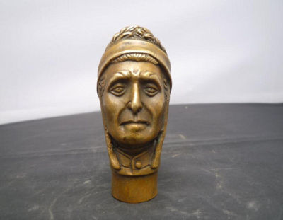 Asian Chinese Old Bronze Hand Carved Indian Statue Walking Stick Head