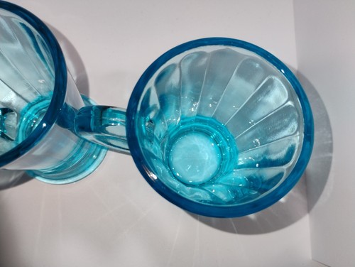 4 Vintage Aqua Blue Glass Mugs 4 5/8" - Picture 17 of 21