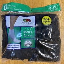 6 Pair Men s Ankle Socks Fruit Of Loom Black Shoe Size 6-12 Fast Free Shipping