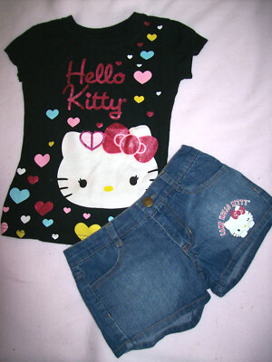 Girl 4-5: Xlent ~HELLO KITTY~ VINTAGE T-SHIRT & DENIM SHORTS SET: SANRIO Co.
