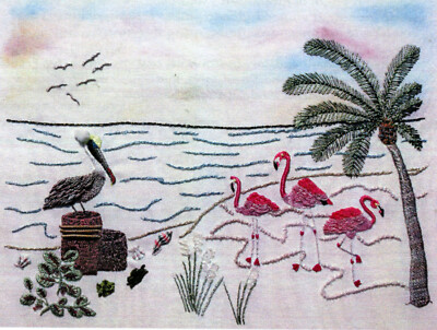 Flamingo Beach 5621 Debs Brazilian Embroidery Pattern With Printed Fabric