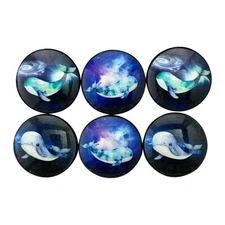 Cabinet and Drawer Knobs, Set of 6 Whales in Space Wood Cabinet Knobs