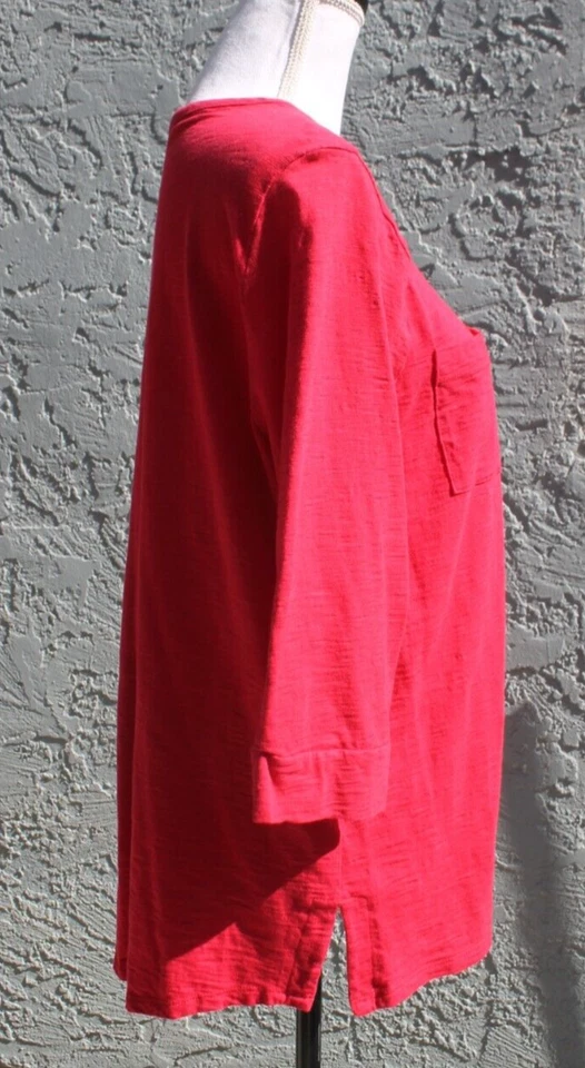 CHICO'S HOT PINK BLOUSE PETITE XL 3/4 SLEEVE BUTTON FRONT RELAX FITTED POCKETS - Image 4 of 4