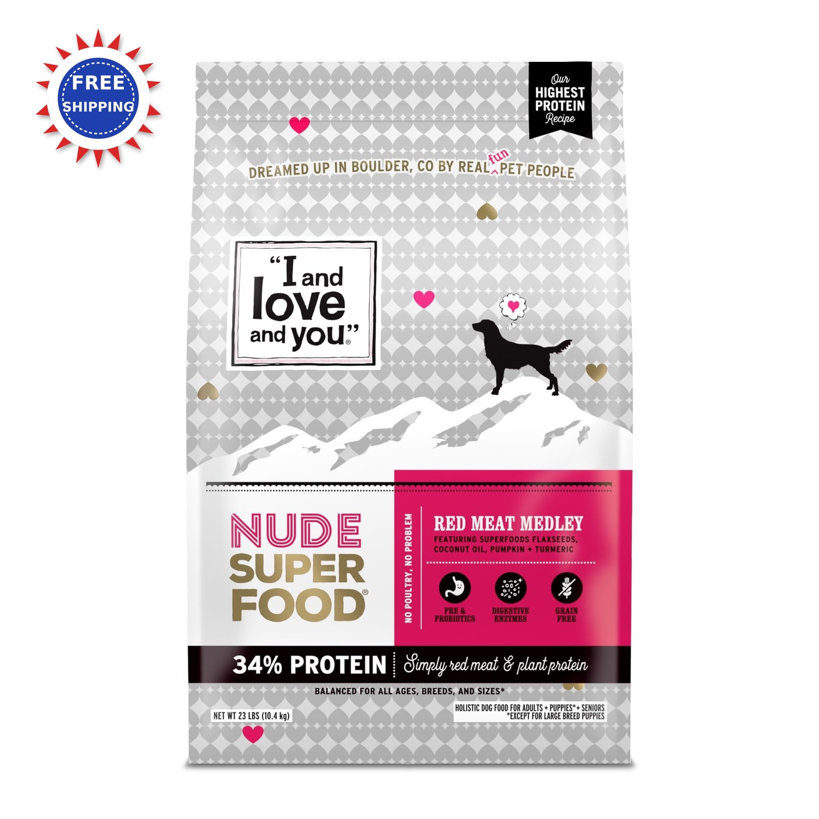 Nude Super 23lb Red Meat Medley Prebiotic Probiotic Grain Lo