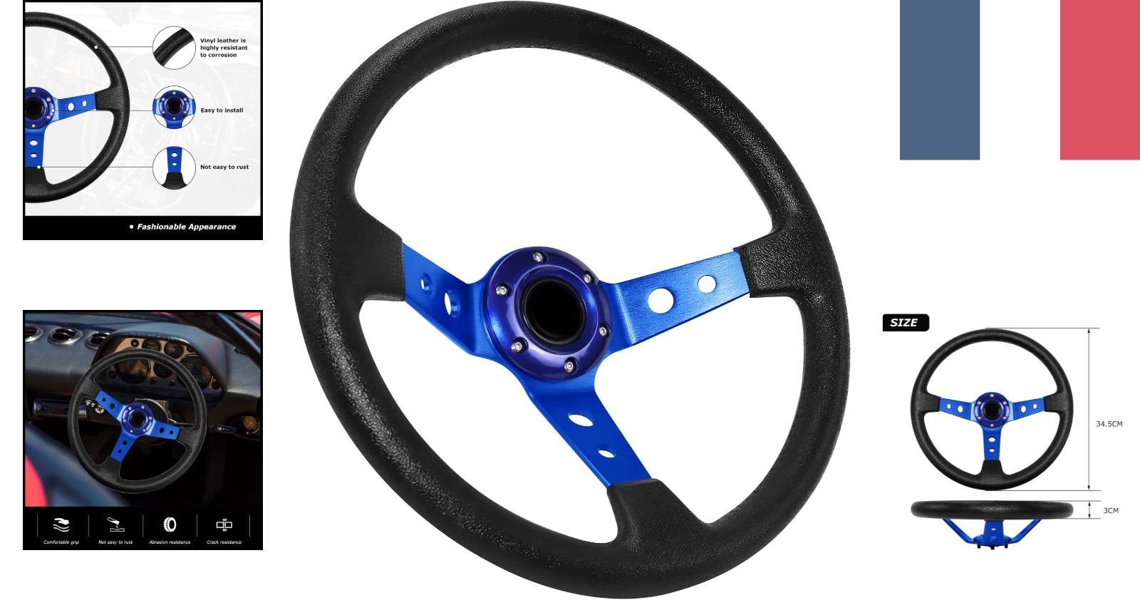 Volant de jeu en cuir véritable 13,6'' premium pour simulation auto