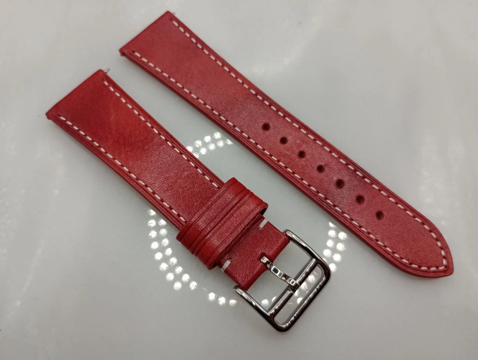 New 22mm Great Quality Genuine Leather Red Quick Release Watch Strap 6A598