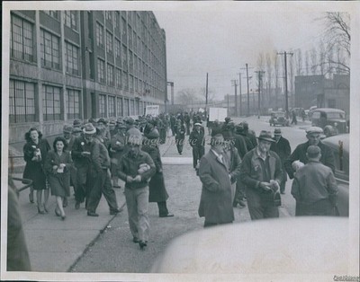 1945 General Motors Strike Men Women Outside Factory Business Photo 7x9