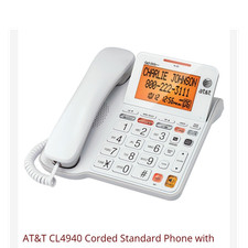 AT T CL4940 Corded Telephone White Answering System Backlit Display Caller ID