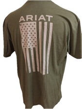 ARIAT Graphic Tee T-Shirt Men XXL Short Sleeve Crewneck Green S/S Flag On Back