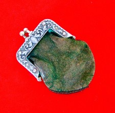 Antique Victorian Edwardian Silverplate Floral Repousse Leather Coin Purse