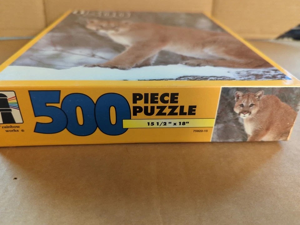 SEALED Vintage 500 Piece Jigsaw - Mountain Lion in Winter - Rainbow Works - Image 2 of 4