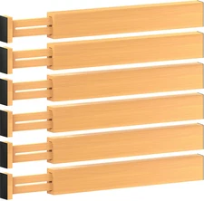 6 Pack Bamboo Drawer Dividers - 17" to 21.5" Expandable Adjustable Drawer Organi