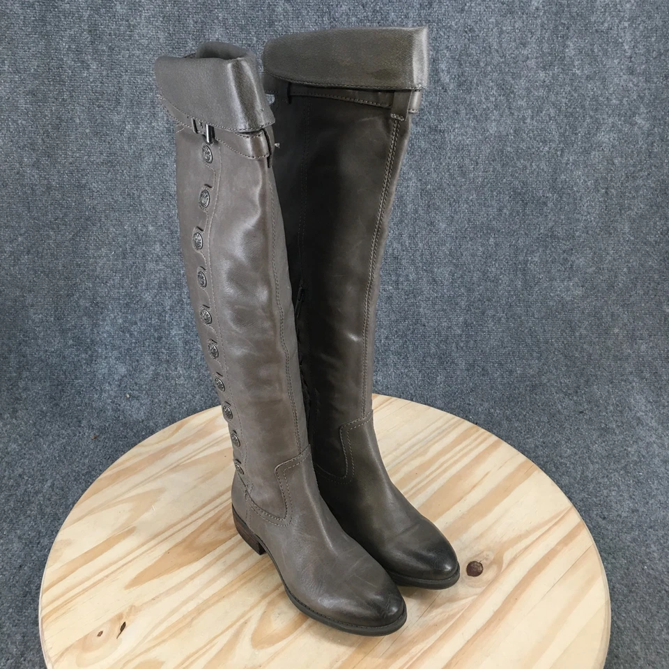 Sam Edelman Botas Mujer 6M Pierce Alto Montar Sobre La Rodilla Gris Cuero Informal Foto 3 de 4