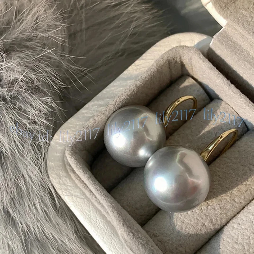 Pendientes de gancho colgantes de oro de perlas naturales reales Akoya gris plata AAA redondos perfectos Foto 2 de 4