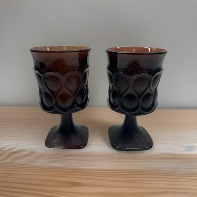 Set Of 2 Vintage Noritake Spotlight Walnut Brown Water Goblet Glasses 4 3/4 MCM