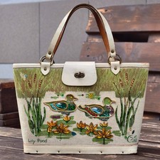 Vintage ENID COLLINS OF TEXAS 1960's Jeweled Leather Tote Bag "Lily Pond" Ducks