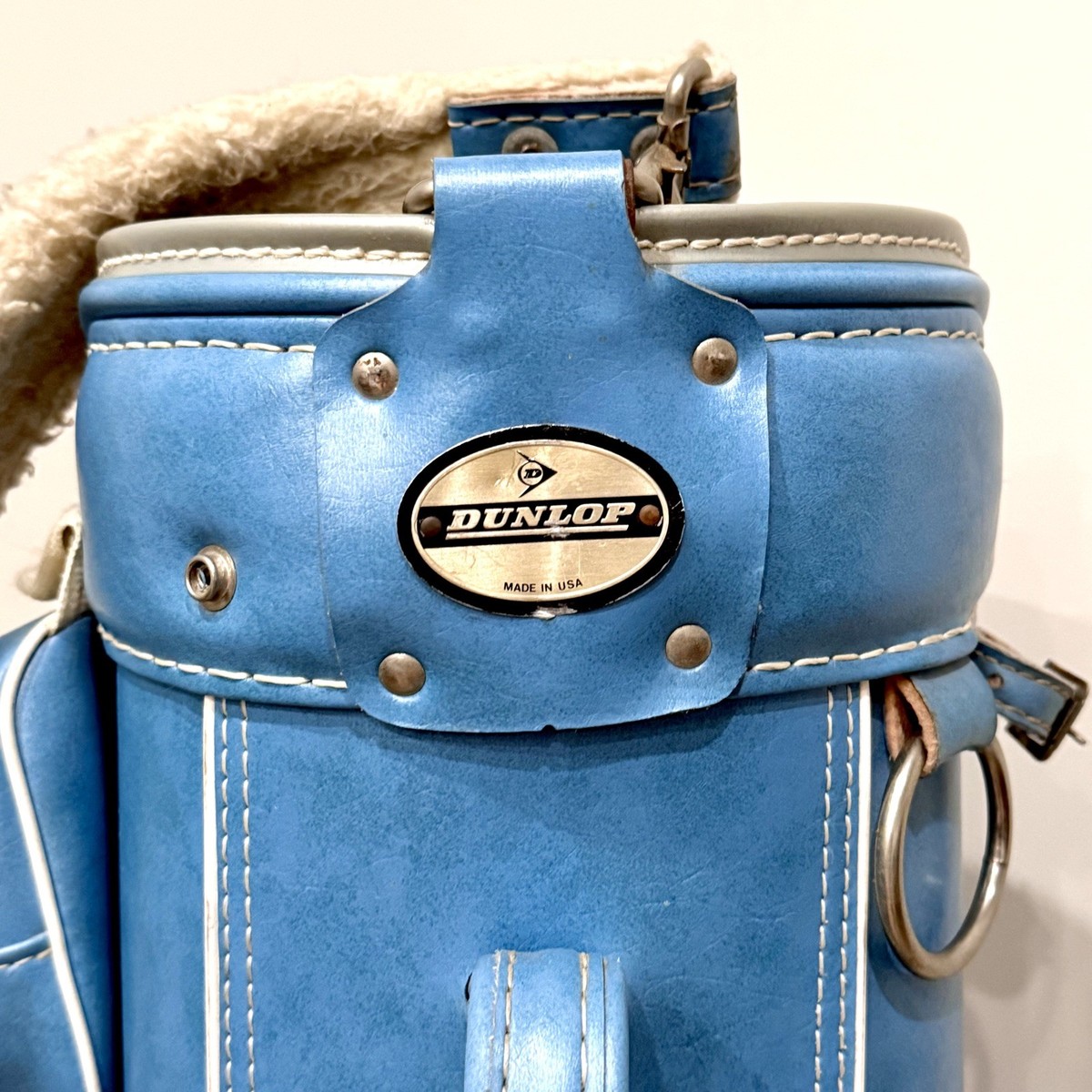 Dunlop VTG Light Blue Leather Cart Golf Bag or Carry w/ Rain Cover