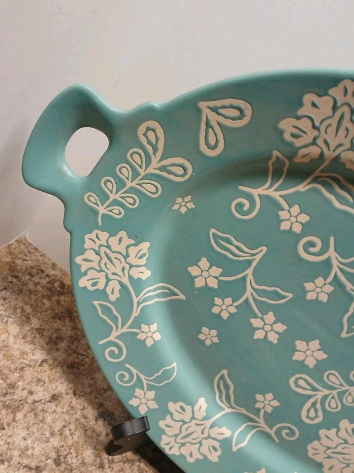 Cook's Essentials 20 in Stoneware Handled Serving Platter Teal Blue - New - Image 3 of 4