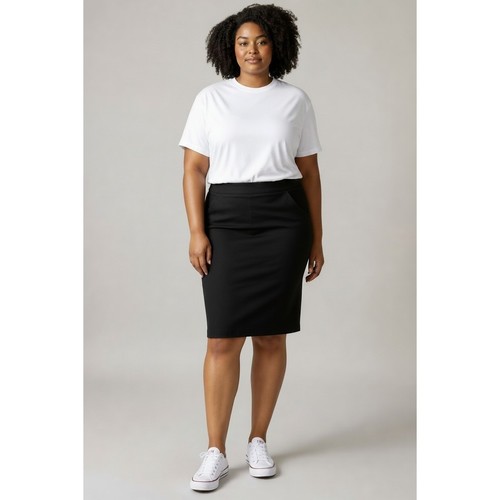 Vintage Black Wool Blend Pencil Skirt Size 16 Classic Office Career Skirt