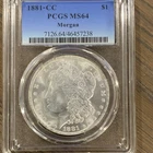 1881 Morgan Silver Dollar $1 Coin Carson City PCGS MS64 0.9 Fineness