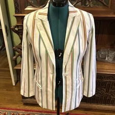 VTG 80’s/90’s Metro Style White Colorful Striped Blazer Sz 6